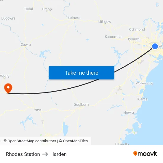 Rhodes Station to Harden map
