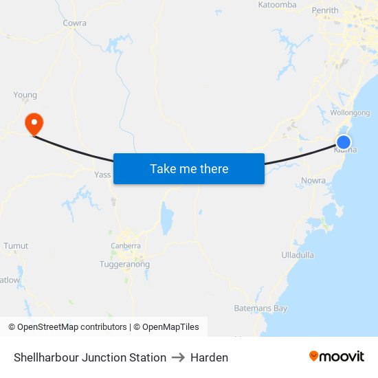 Shellharbour Junction Station to Harden map