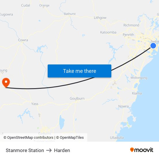 Stanmore Station to Harden map