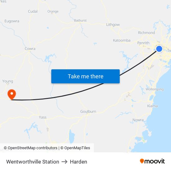 Wentworthville Station to Harden map