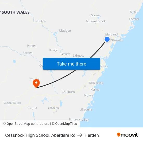 Cessnock High School, Aberdare Rd to Harden map