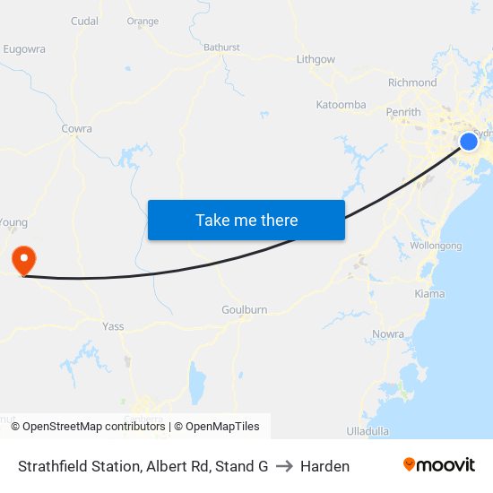 Strathfield Station, Albert Rd, Stand G to Harden map