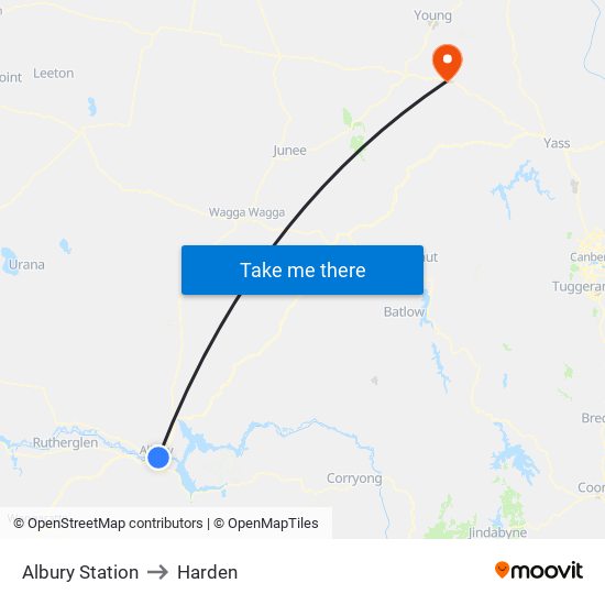 Albury Station to Harden map