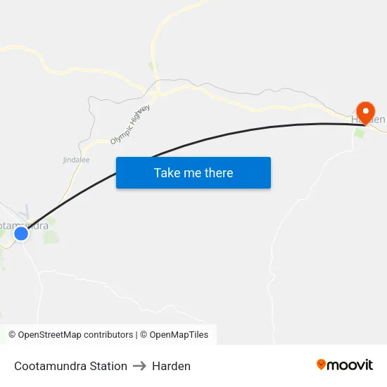 Cootamundra Station to Harden map