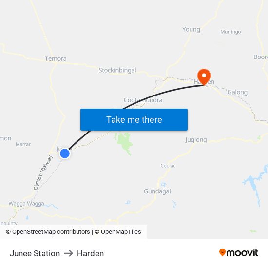 Junee Station to Harden map