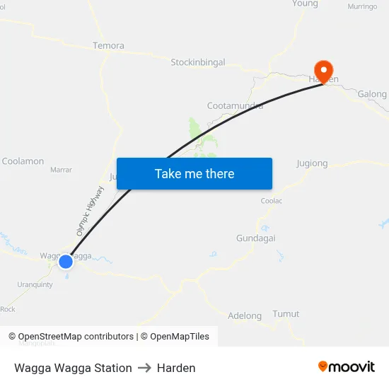Wagga Wagga Station to Harden map