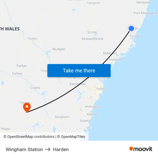 Wingham Station to Harden map