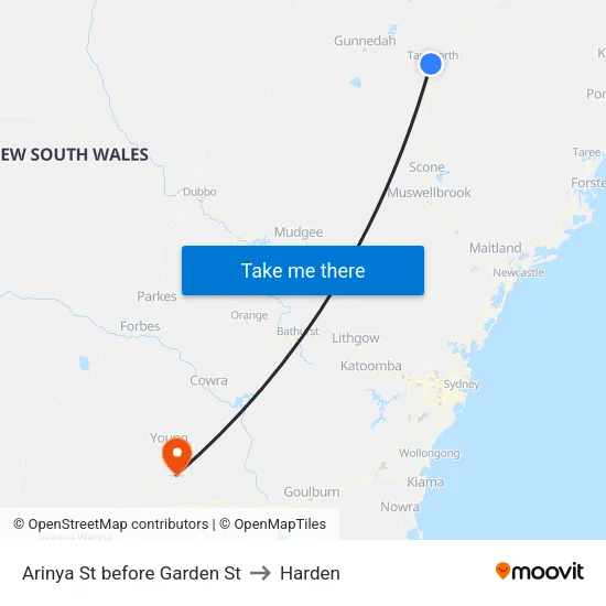 Arinya St before Garden St to Harden map
