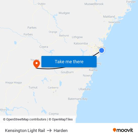 Kensington Light Rail to Harden map