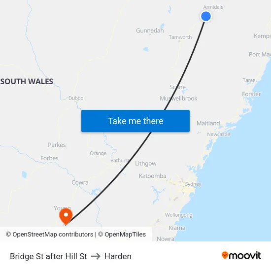 Bridge St after Hill St to Harden map
