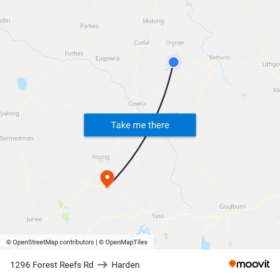 1296 Forest Reefs Rd to Harden map