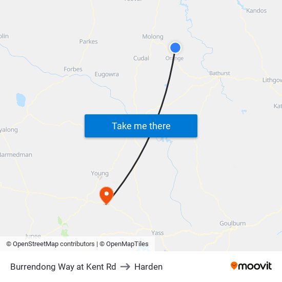 Burrendong Way at Kent Rd to Harden map