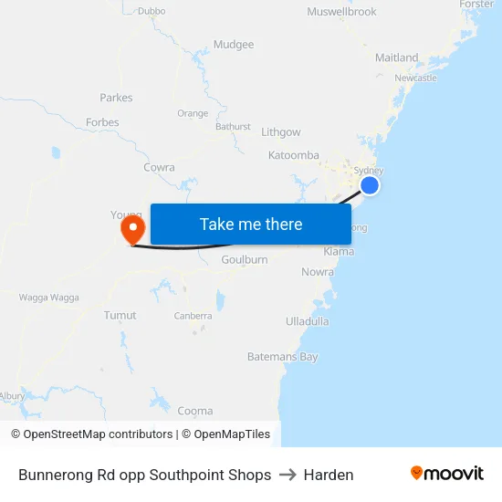 Bunnerong Rd opp Southpoint Shops to Harden map