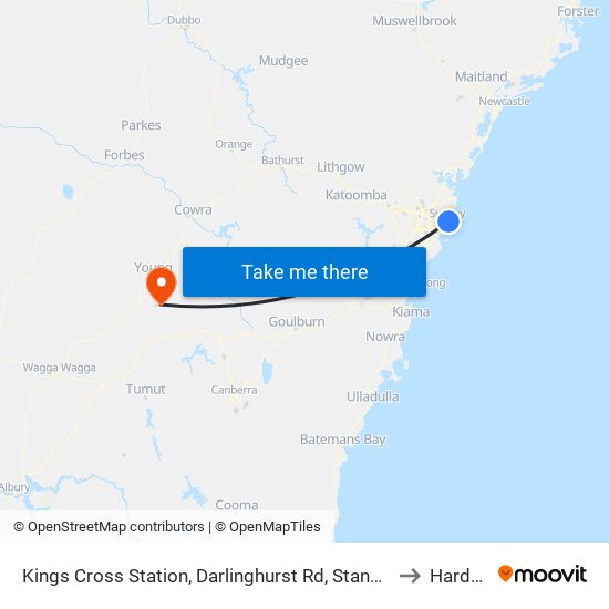 Kings Cross Station, Darlinghurst Rd, Stand B to Harden map