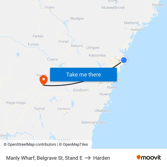 Manly Wharf, Belgrave St, Stand E to Harden map