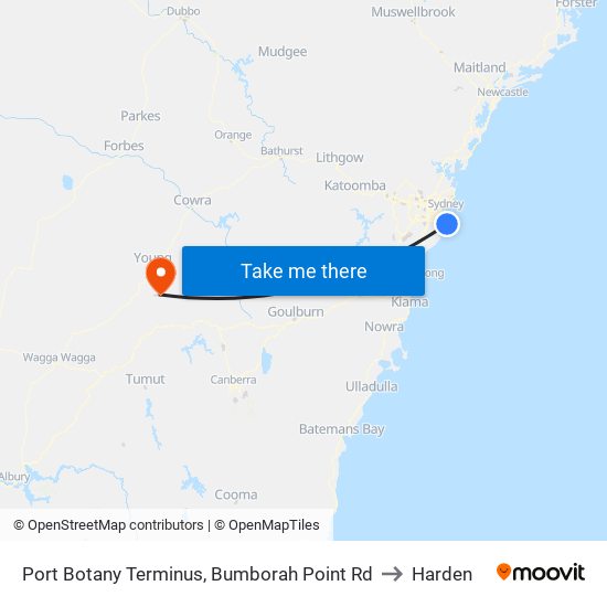 Port Botany Terminus, Bumborah Point Rd to Harden map