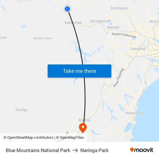 Blue Mountains National Park to Naringa Park map