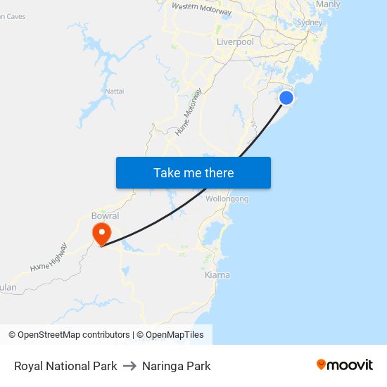 Royal National Park to Naringa Park map