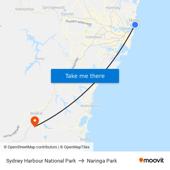 Sydney Harbour National Park to Naringa Park map