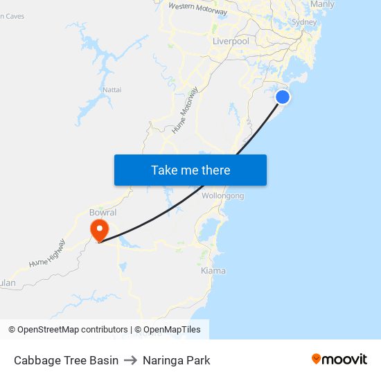 Cabbage Tree Basin to Naringa Park map