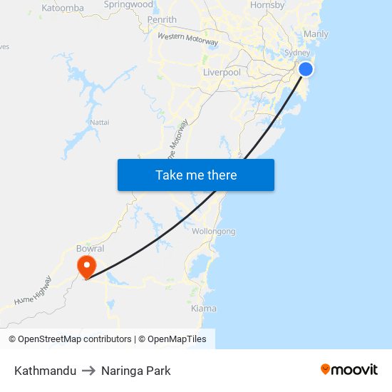 Kathmandu to Naringa Park map