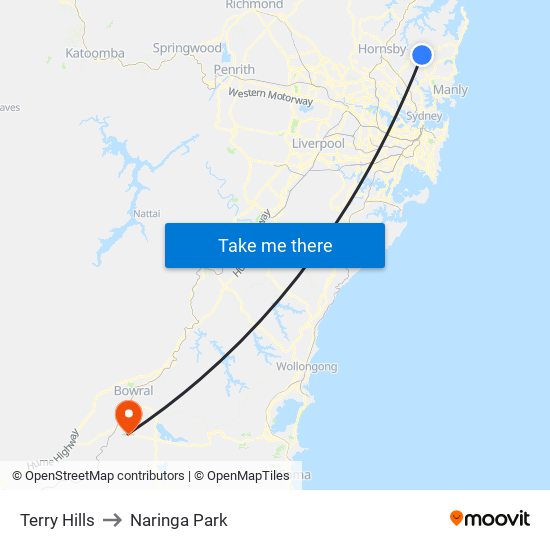 Terry Hills to Naringa Park map