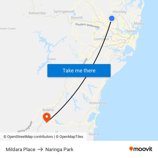 Mildara Place to Naringa Park map