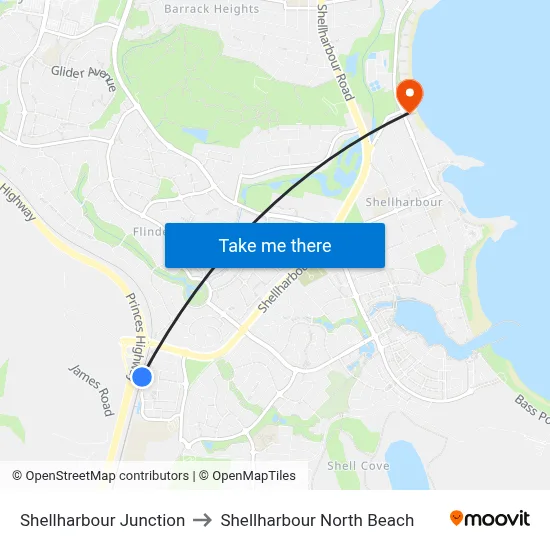Shellharbour Junction to Shellharbour North Beach map