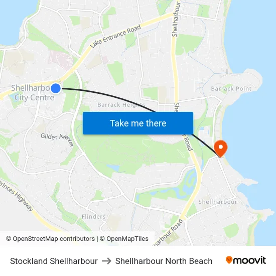 Stockland Shellharbour to Shellharbour North Beach map