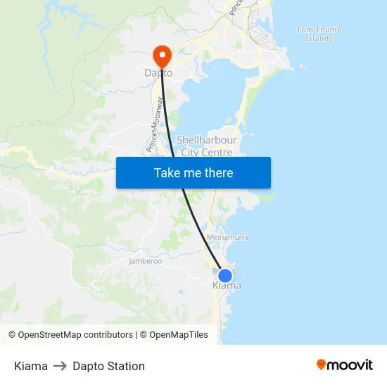 Kiama to Dapto Station map