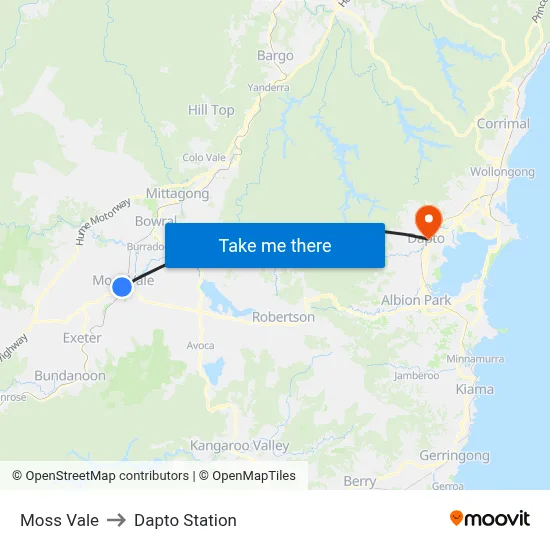 Moss Vale to Dapto Station map