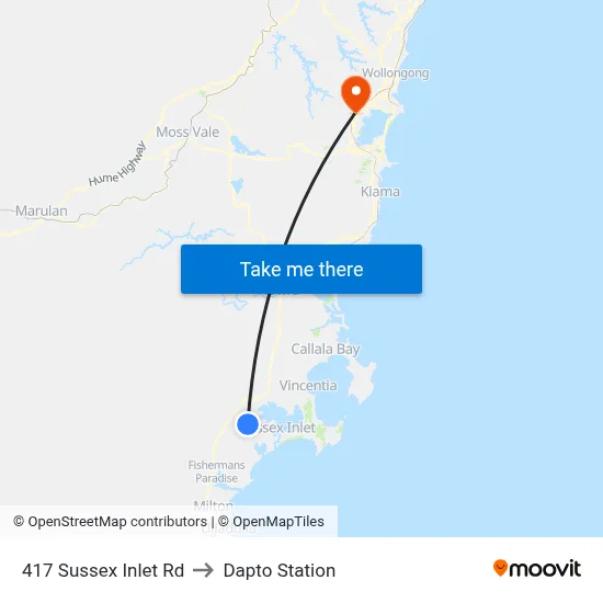 417 Sussex Inlet Rd to Dapto Station map