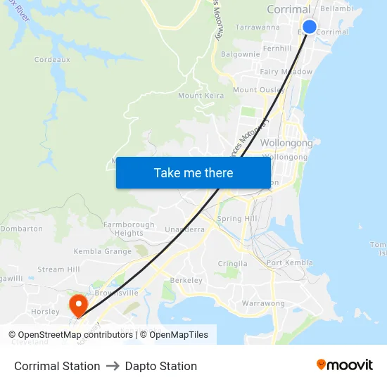 Corrimal Station to Dapto Station map