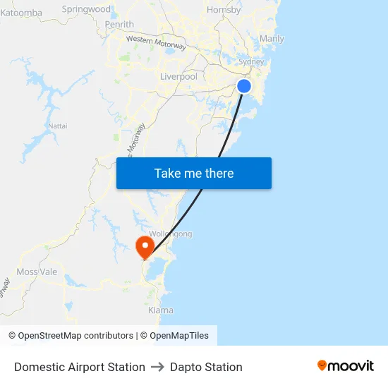 Domestic Airport Station to Dapto Station map