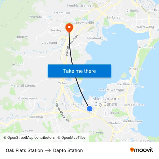 Oak Flats Station to Dapto Station map