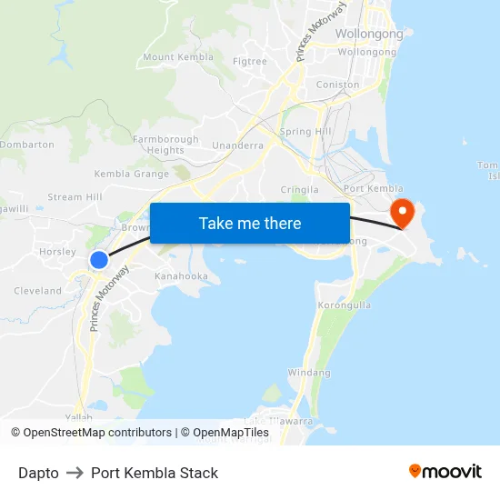 Dapto to Port Kembla Stack map