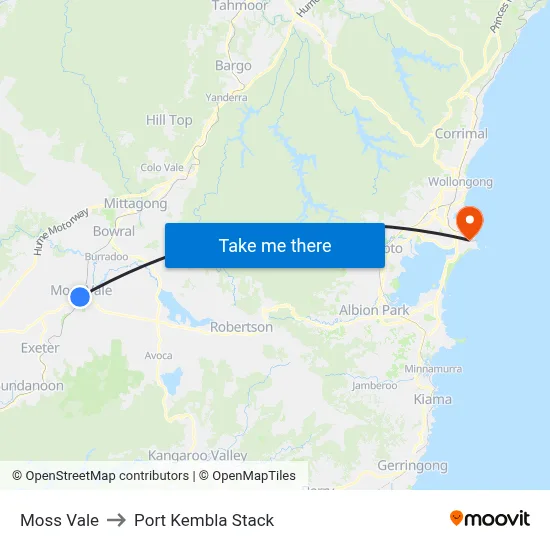 Moss Vale to Port Kembla Stack map