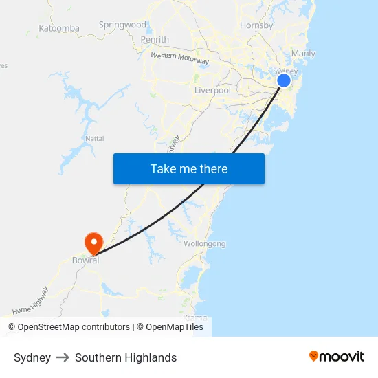 Sydney to Southern Highlands map