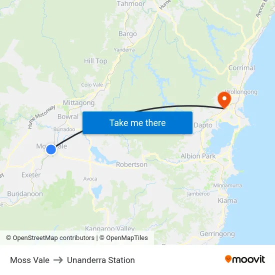 Moss Vale to Unanderra Station map