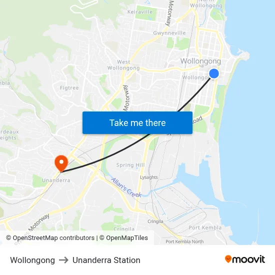 Wollongong to Unanderra Station map