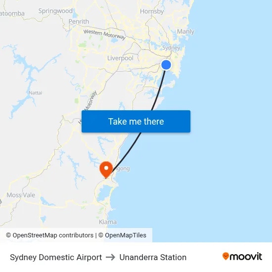 Sydney Domestic Airport to Unanderra Station map