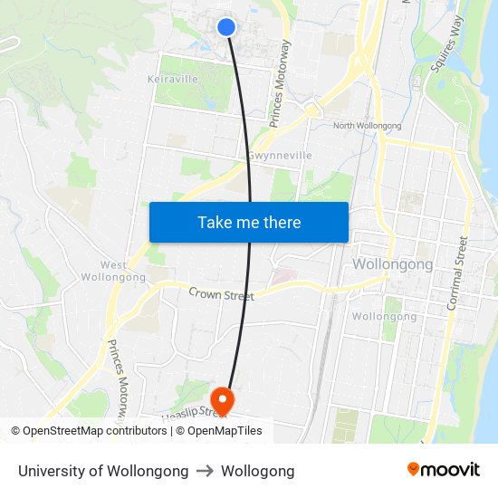 University Of Wollongong to Wollogong map