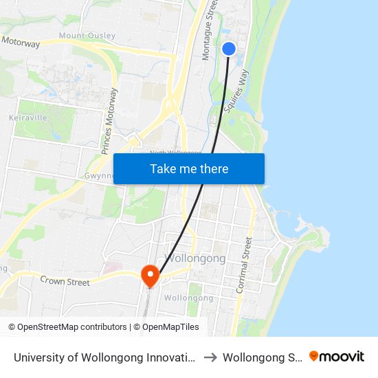 University Of Wollongong Innovation Campus to Wollongong Station map