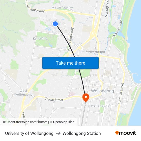 University Of Wollongong to Wollongong Station map