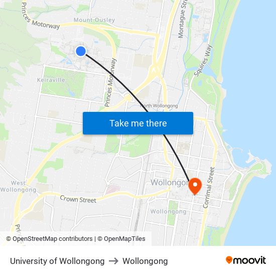 University Of Wollongong to Wollongong map