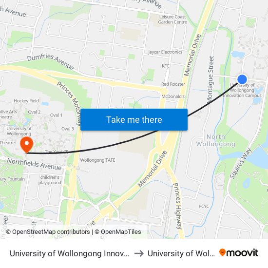 University Of Wollongong Innovation Campus to University of Wollongong map