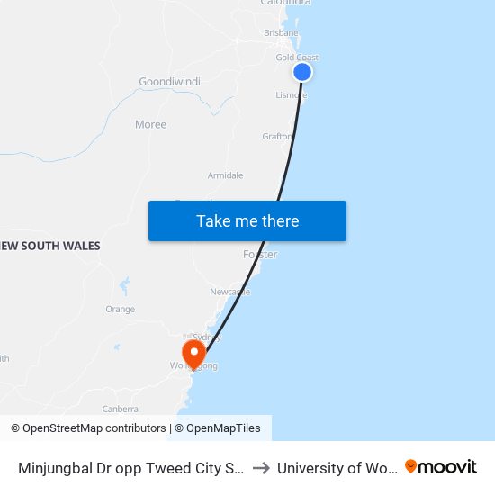 Minjungbal Dr opp Tweed City Shopping Centre to University of Wollongong map