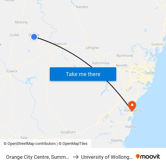 Orange City Centre, Summer St to University of Wollongong map