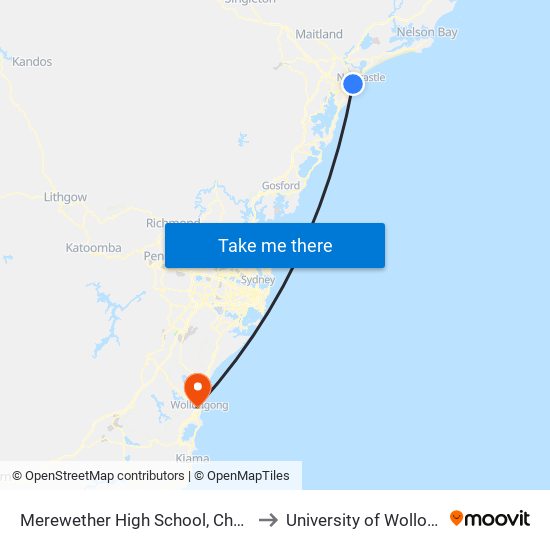 Merewether High School, Chatham St to University of Wollongong map