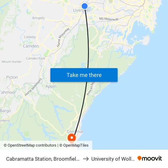 Cabramatta Station, Broomfield St, Stand F to University of Wollongong map